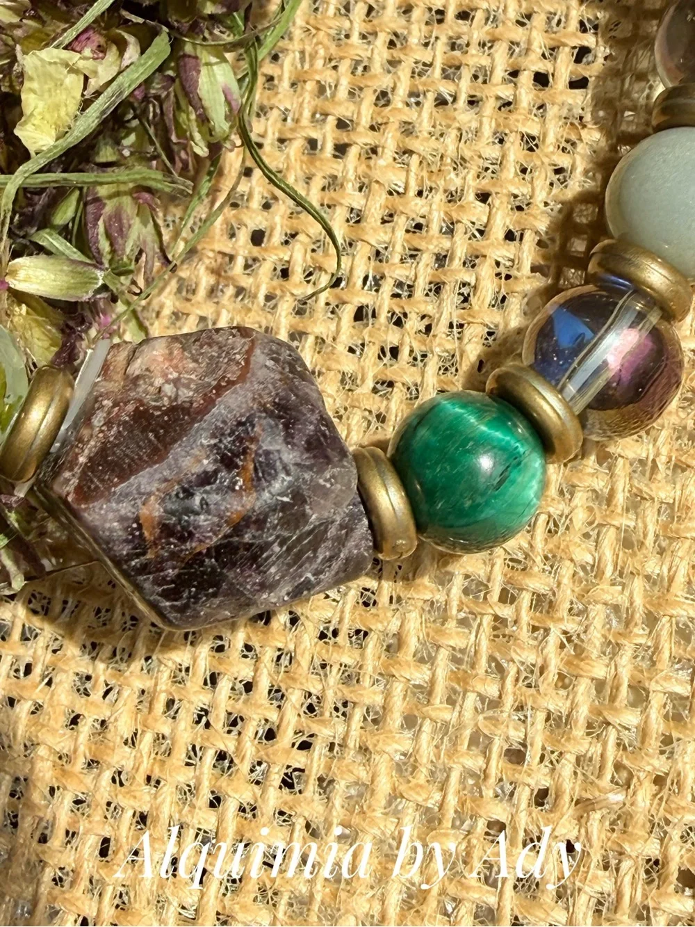 Green gemstones Gold & Earth-Tone Beaded super seven Bracelet